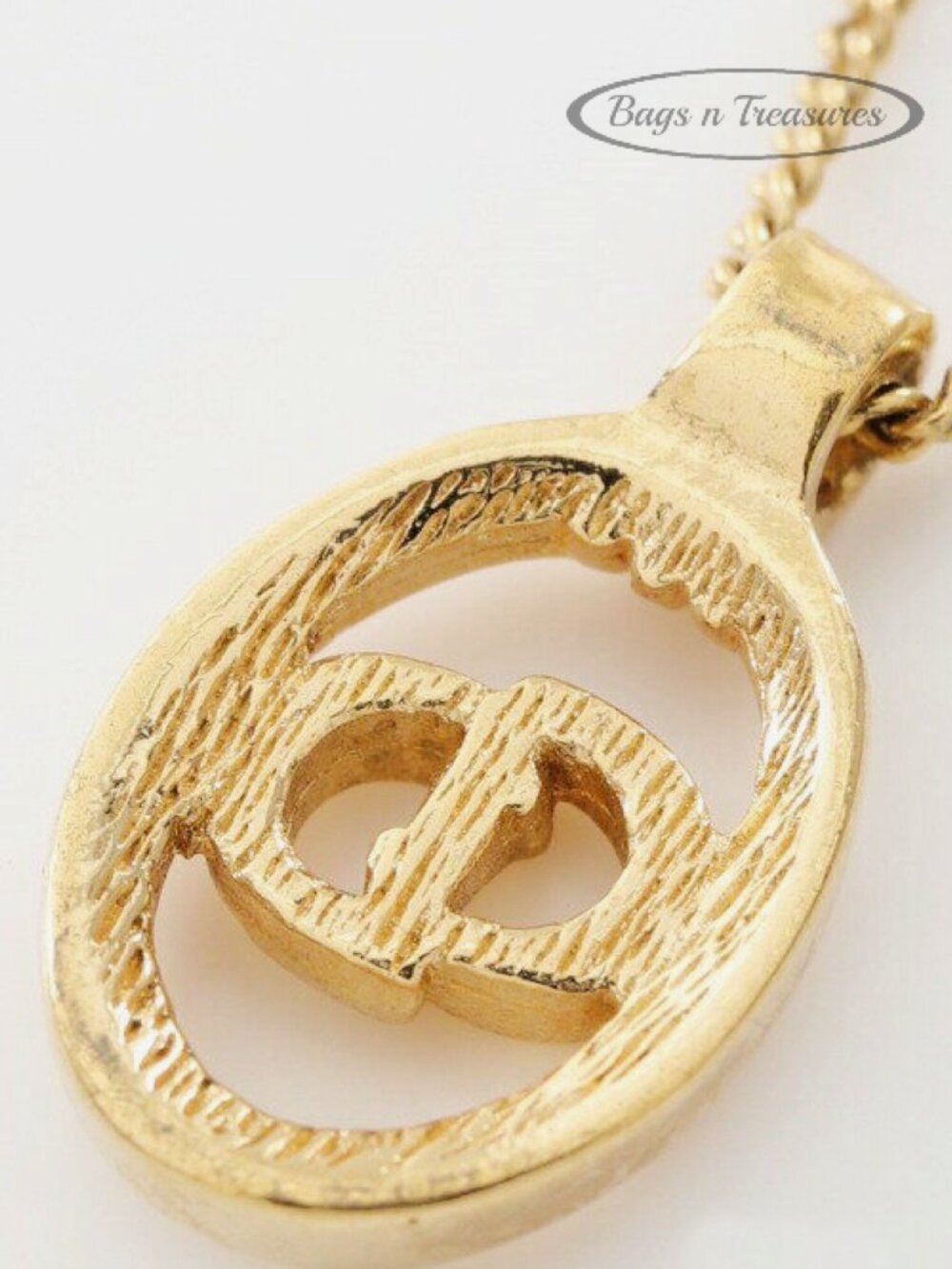 Vintage Christian Dior CD Logo Pendant Necklace Signed NOS Gold Tone - Picture 5 of 8